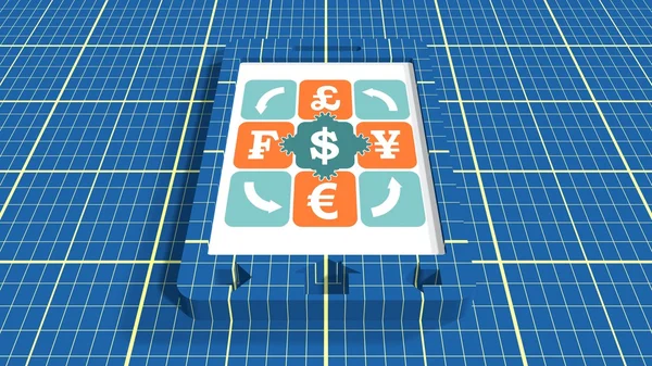 Smart phone with currency exchange icons on screen — Stockfoto
