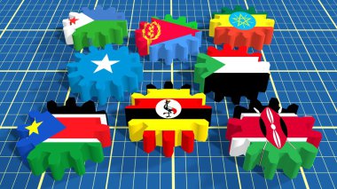 Intergovernmental Authority Development members national flags on gears