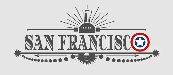 Nombre de la ciudad de San Francisco con colores de bandera estilo letra O — Vector de stock