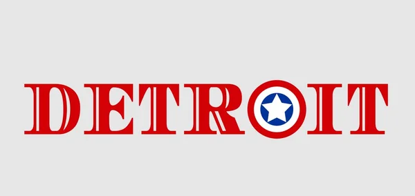 Nombre de la ciudad de Detroit con colores de bandera estilo letra O — Vector de stock