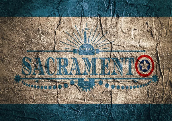Nazwa miasta Sacramento z flaga kolory w stylu pisma O — Zdjęcie stockowe