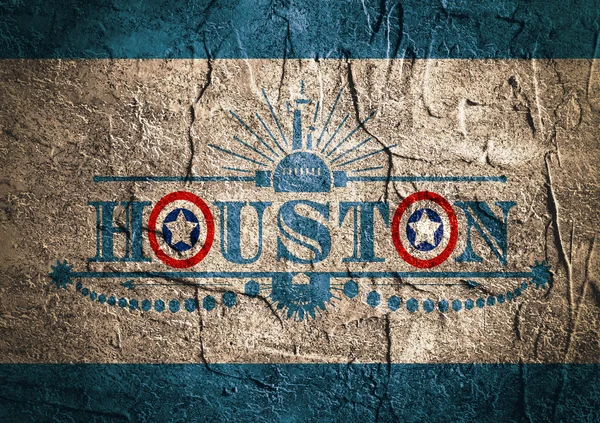 Nombre de la ciudad de Houston con colores de bandera estilo letra O — Foto de Stock