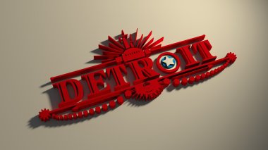 Detroit şehir adını bayrak renkleri ile harf O tarz 