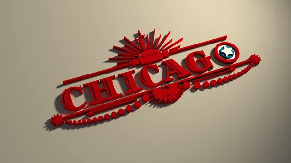 Jméno města Chicago s vlajkou barvami stylizované písmeno O — Stock fotografie
