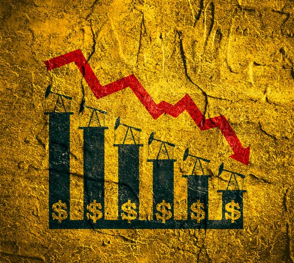 Gráfico de caída del precio del petróleo ilustración. Bomba e iconos del dólar —  Fotos de Stock