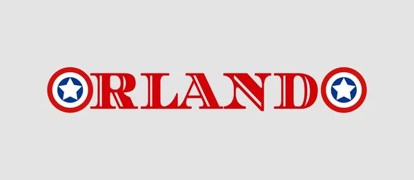 Nombre de la ciudad de Orlando con colores de la bandera estilo letra O — Vector de stock