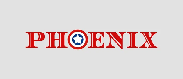 Jméno města Phoenix s vlajkou barvami stylizované písmeno O — Stockový vektor
