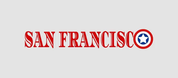 Nombre de la ciudad de San Francisco con colores de bandera estilo letra O — Vector de stock