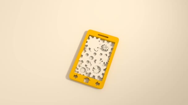 Mobile smartphone with cogs gears teamwork icon — Stock Video