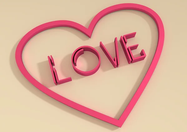 Cartão de São Valentim. AMOR palavra e coração em efeito 3D — Fotografia de Stock