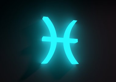 Burç balık karanlık bir arka plan üzerinde. Neon Parlatıcı