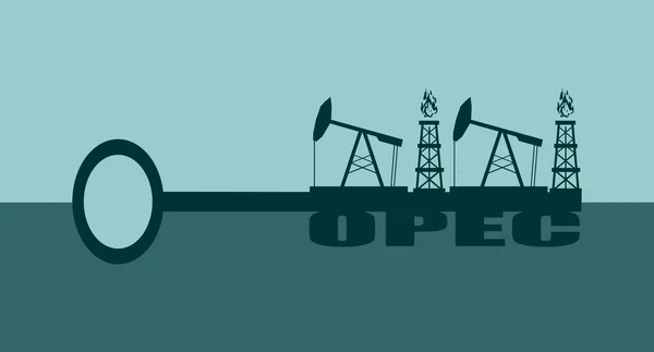 Schlüssel mit Symbolen für Opec-Wort und Bergbauausrüstung — Stockvektor