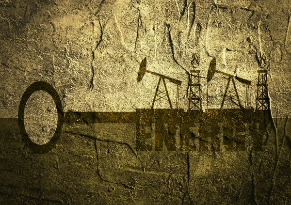 Sleutel met energie word en mijnbouw apparatuur pictogrammen — Stockfoto
