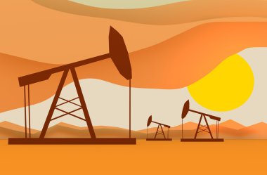 Oil pumps in sunset  illustration