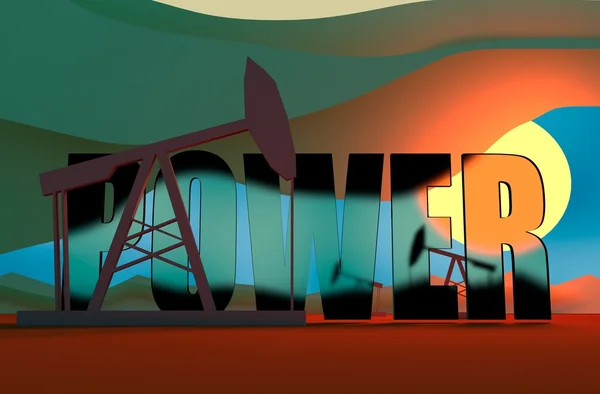 Oil pumps in sunset  illustration — Stok fotoğraf