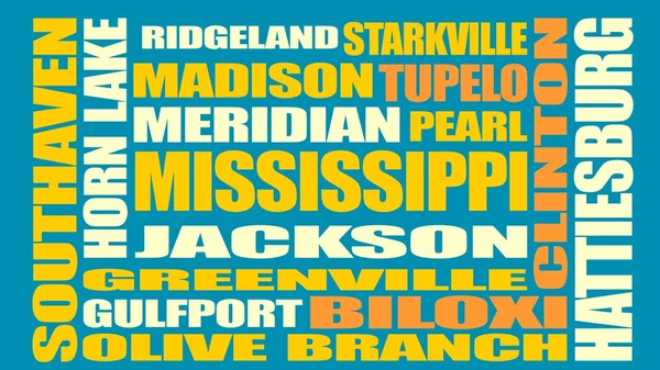 Lista de ciudades del estado de Mississippi — Vector de stock