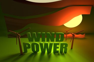 Rüzgar Türbini manzara illüstrasyon. Rüzgar enerjisi