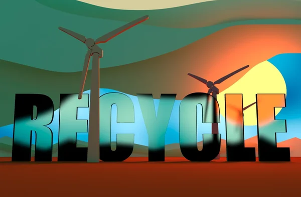 Eólica Turbina paisagem ilustração. Energia eólica — Fotografia de Stock