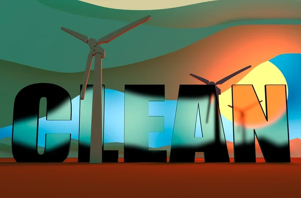 Eólica Turbina paisagem ilustração. Energia eólica — Fotografia de Stock