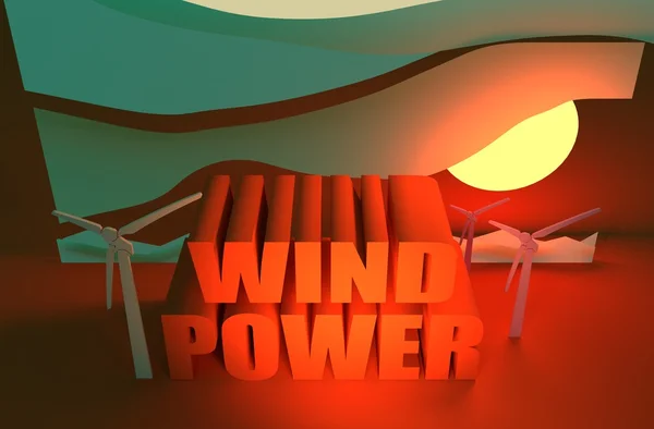 바람 터빈 풍경 그림. 바람 에너지 — 스톡 사진