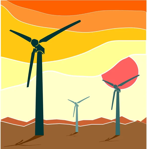 Turbina eolica paesaggio illustrazione. Energia eolica — Vettoriale Stock
