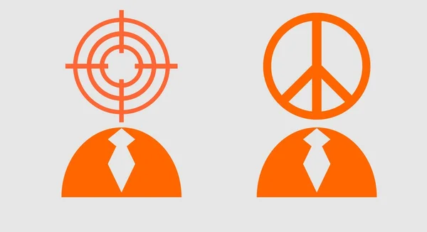 Peace sign and target as human heads — Stock Vector