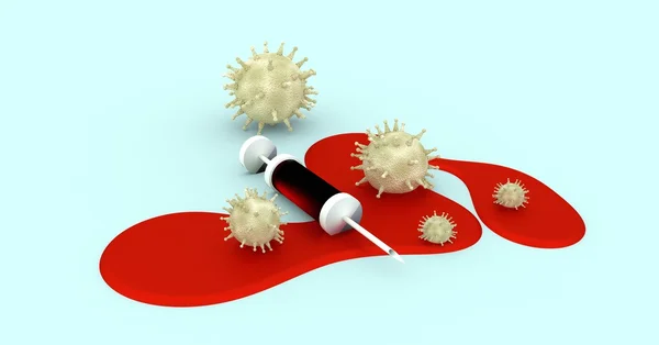 Abstract virus modes and syringe. Blood stain — Stock Photo, Image
