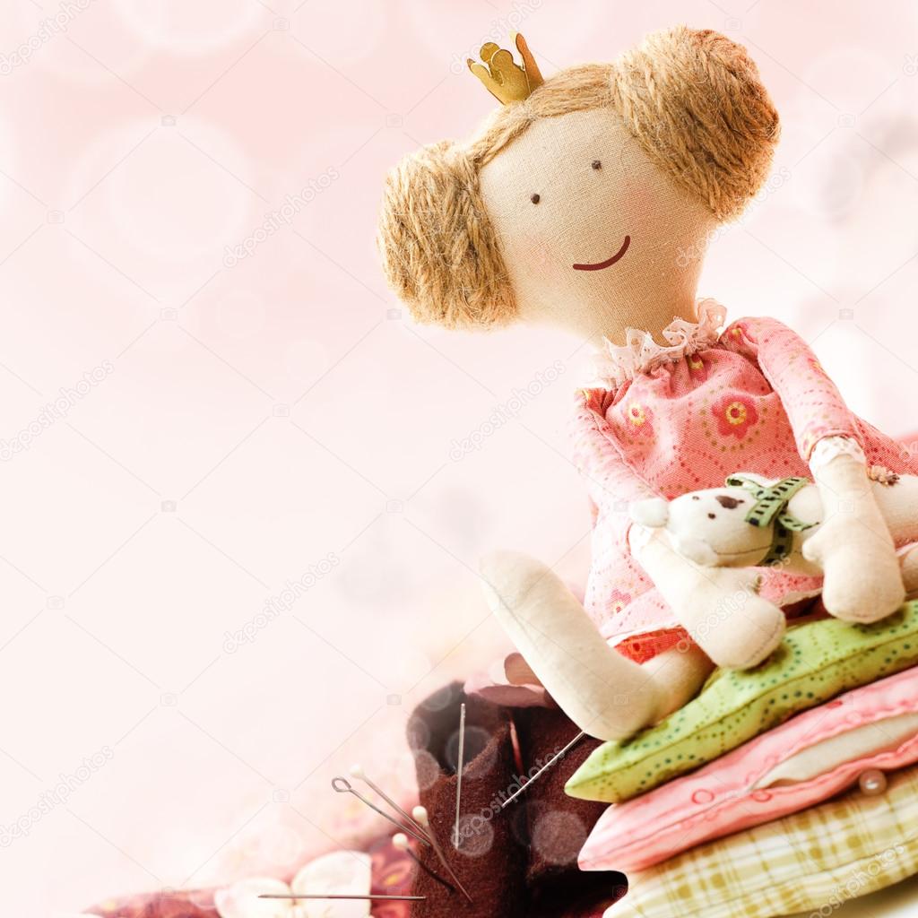 Art Sewing Accessory Background with Doll