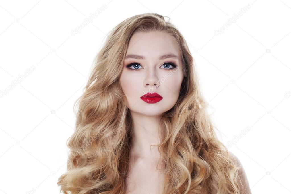 Fashion Woman Isolated On White Background Blonde Hair And Make