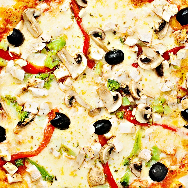 Pizza with Vegetable. Cheese, Broccoli, Pepper, Mushroom and Oli — Zdjęcie stockowe