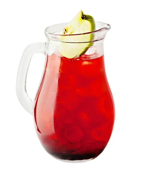 Lemonad Pitcher. Körsbär saft Drink med is och äpple — Stockfoto