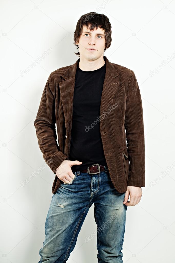 Nice Guy in Brown Corduroy Jacket and Blue Jeans