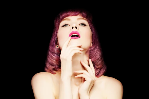 Vrouw met haar kleuren. Portret van Sexy meisje met Bob kapsel — Stockfoto