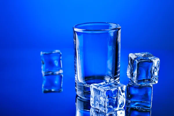 Üres poharat a jégkockát Stock Kép