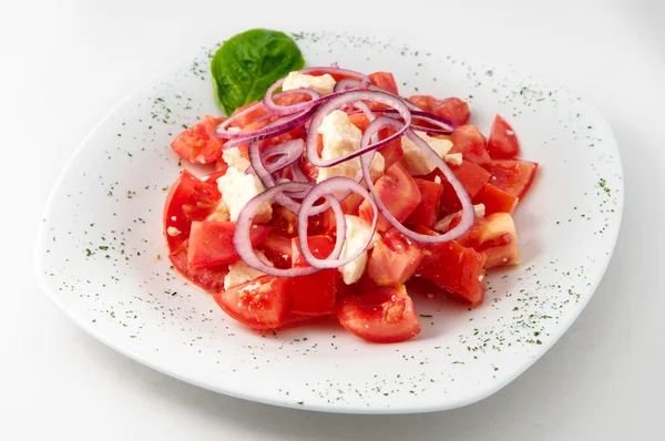 The light salad of tomato, basil, cheese and onions — Stock Photo, Image