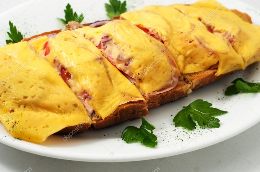 The sandwich with melted cheese