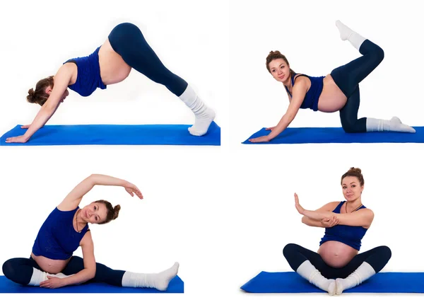 Koláž, cvičení pro těhotné — Stock fotografie