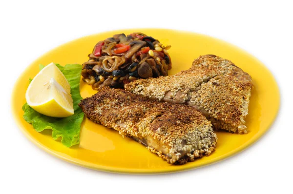 The fried fish carp with sesame seeds — Stock Photo, Image