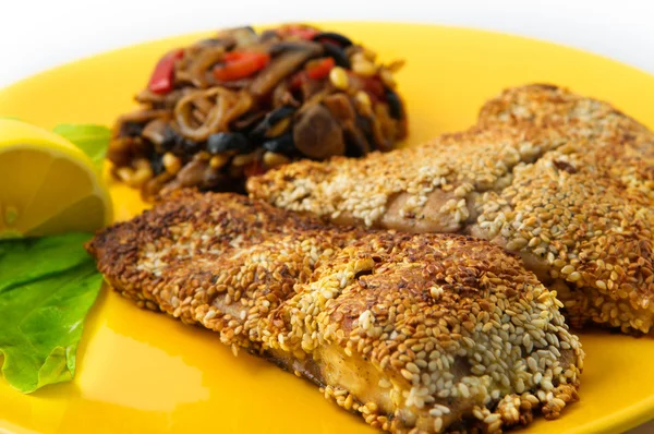 The fried fish carp with sesame seeds — Stock Photo, Image