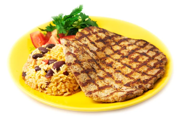 Pirinç ve fasulye ile biftek