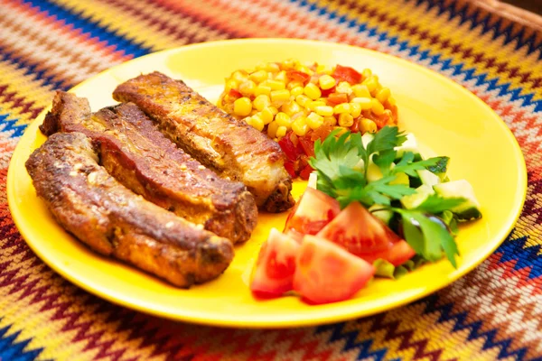 The pork chops with roasted corn — Stock Photo, Image