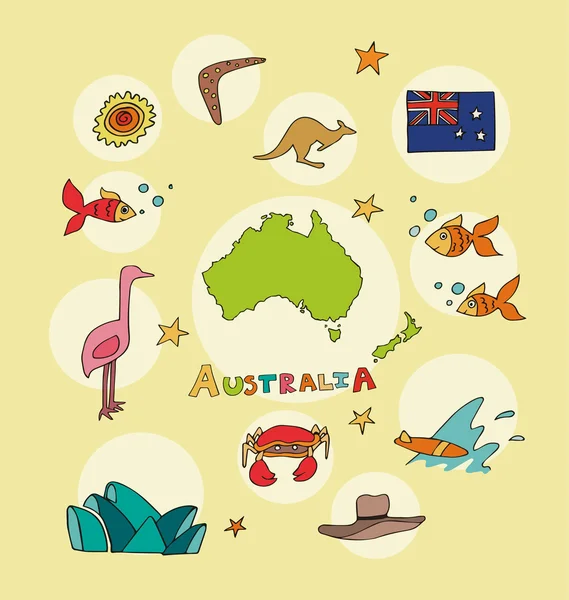 A nemzeti profil a világ elszigetelt Ausztrália rajzfilm szerinti készlet — Stock Vector