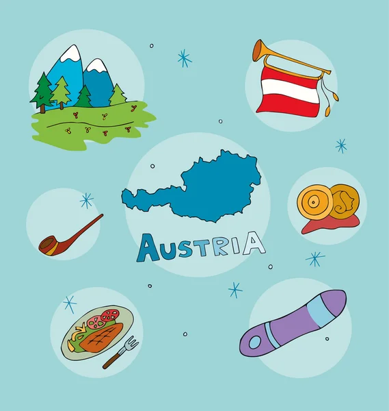 El conjunto de perfil nacional del estado caricaturesco austriaco del mundo aislado — Vector de stock