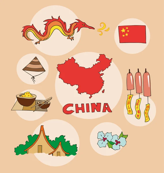 O conjunto de perfil nacional do estado dos desenhos animados china do mundo isolado — Vetor de Stock