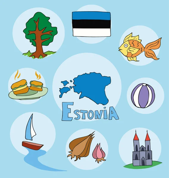 组的世界隔绝的爱沙尼亚卡通状态的国家概况 — 图库矢量图片