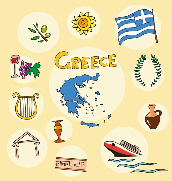 O conjunto de perfil nacional do estado cartoon greece do mundo isolado — Vetor de Stock