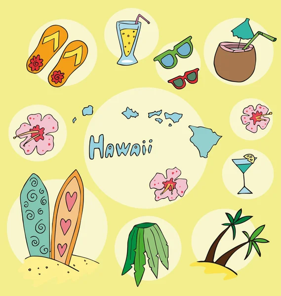 A nemzeti profil a hawaii rajzfilm állam a világ elszigetelt készlet — Stock Vector