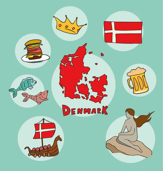 Sada národní profilu státu Dánsko karikatura světa izolovaná — Stockový vektor