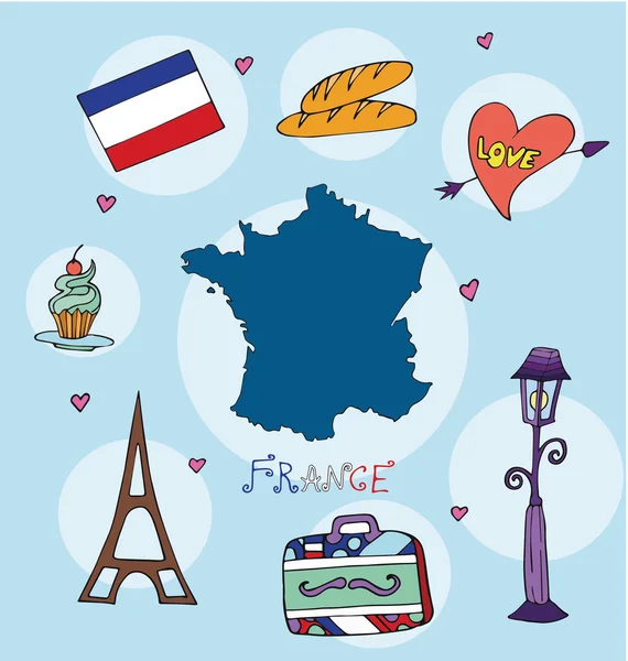 L'ensemble du profil national de la France cartoon état du monde isolé — Image vectorielle