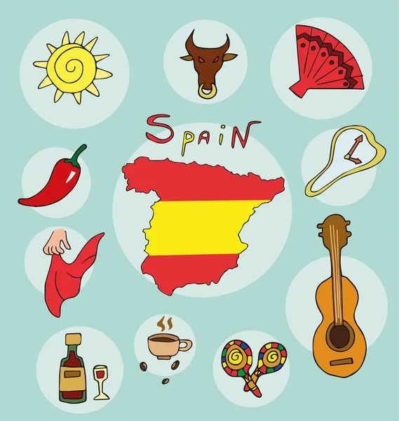 Zestaw profil krajowej mapy geograficzne Hiszpanii — Wektor stockowy